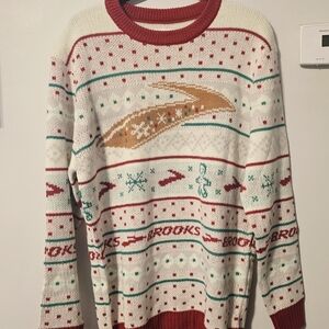 Brooks Festive Red and White Men's Christmas Sweater Size Large VGUC